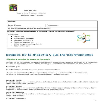 Estados y cambios de la materia | PPT