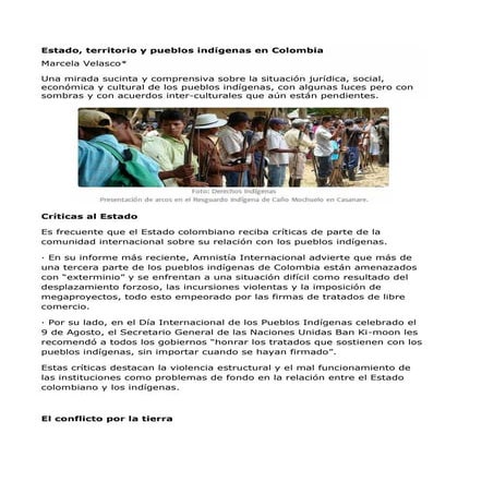 Estado, territorio y pueblos indígenas en Colombia | PDF