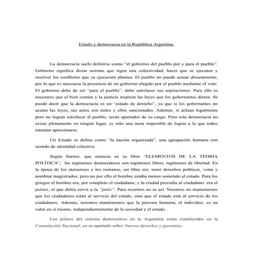 Estado y democracia en la república argentina