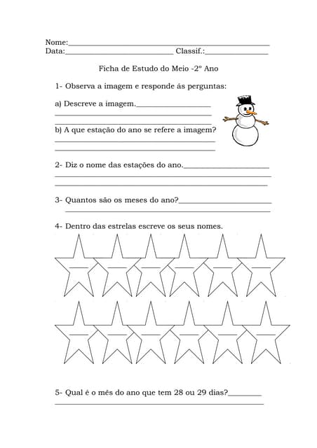 Estações do ano, meses do ano, órgãos dos sentidos, alimentos, partes do corpo humano.