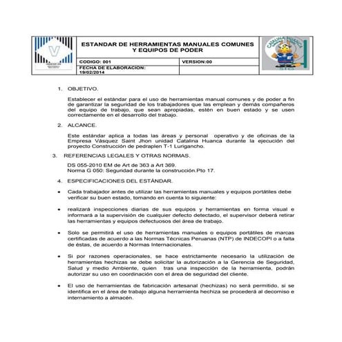 Estandar de herramientas y equipos manuales de poder