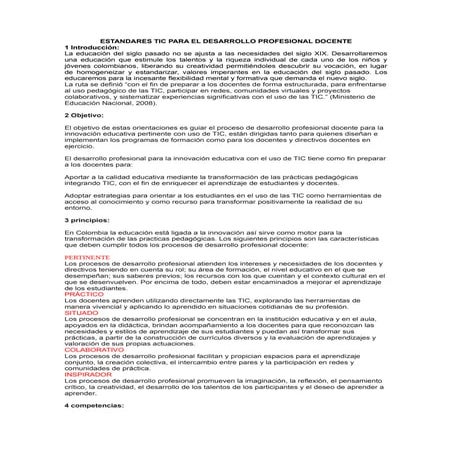 Estandares tic para el desarrollo profesional docente