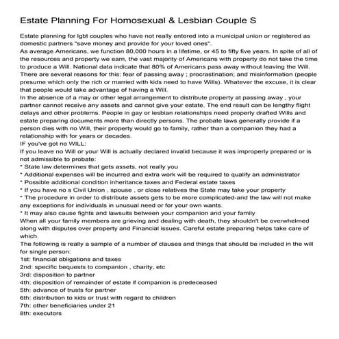 Estate Planning For Homosexual & Lesbian Couple S