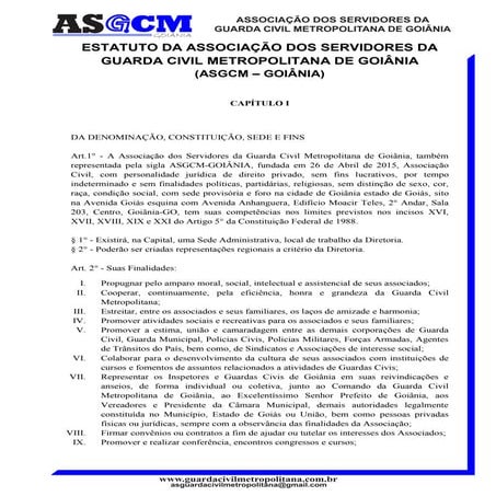 Estatuto da Associação dos Servidores da Guarda Civil Metropolitana de Goiânia 