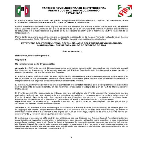 Estatutos del Frente Juvenil Revolucionario (2012)
