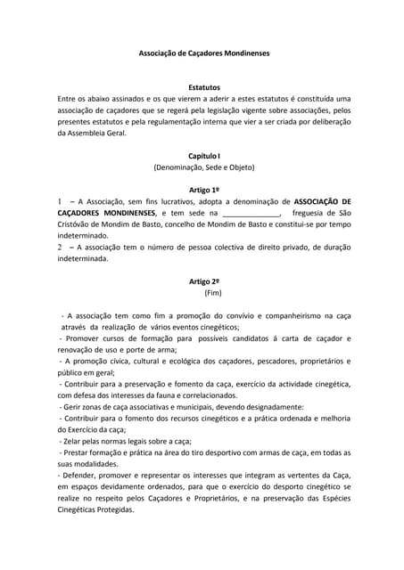 Estatutos associação caçadores mondinenses