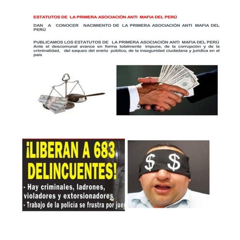 ESTATUTOS DE  LA PRIMERA ASOCIACIÓN ANTI  MAFIA DEL PERÚ