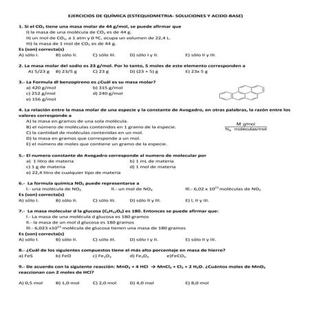Ejercicios Estequiometria solución ácido-base (psu 2003-2011)