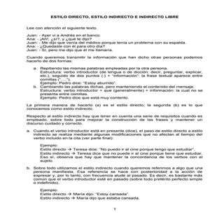 Estilo directo, indirecto e indirec...