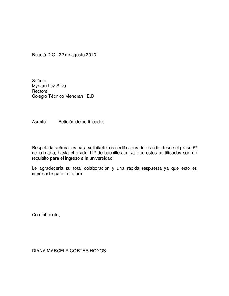 carta formal de peticion