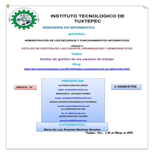 Estilos de gestion de equipos jerarquicos y democraticos