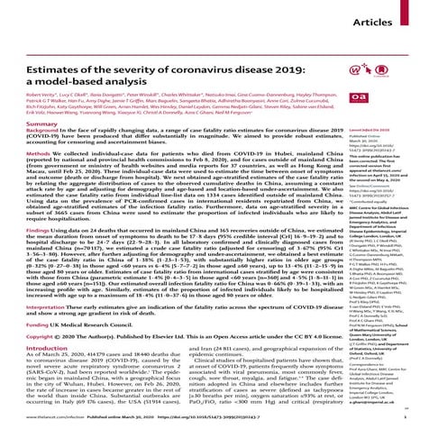 Estimates of the severity of coronavirus disease 2019 - a model-based analysis