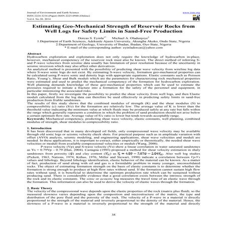 Estimating geo mechanical strength of reservoir rocks from well logs for safe...