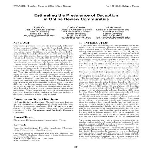 Prevalence of Deception in Online Customer Reviews