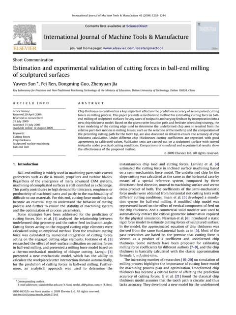 Estimation andexperimentalvalidationofcuttingforcesinball endmilling