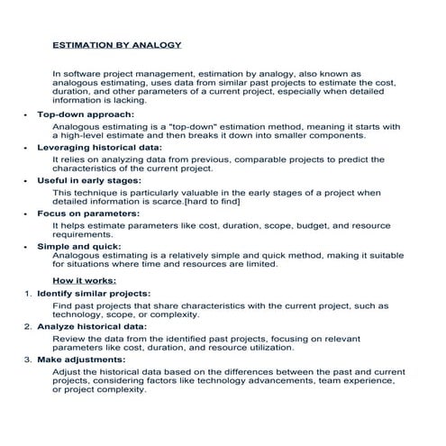 ESTIMATION techniques analogy advantages