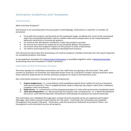 Estimation guidelines and templates