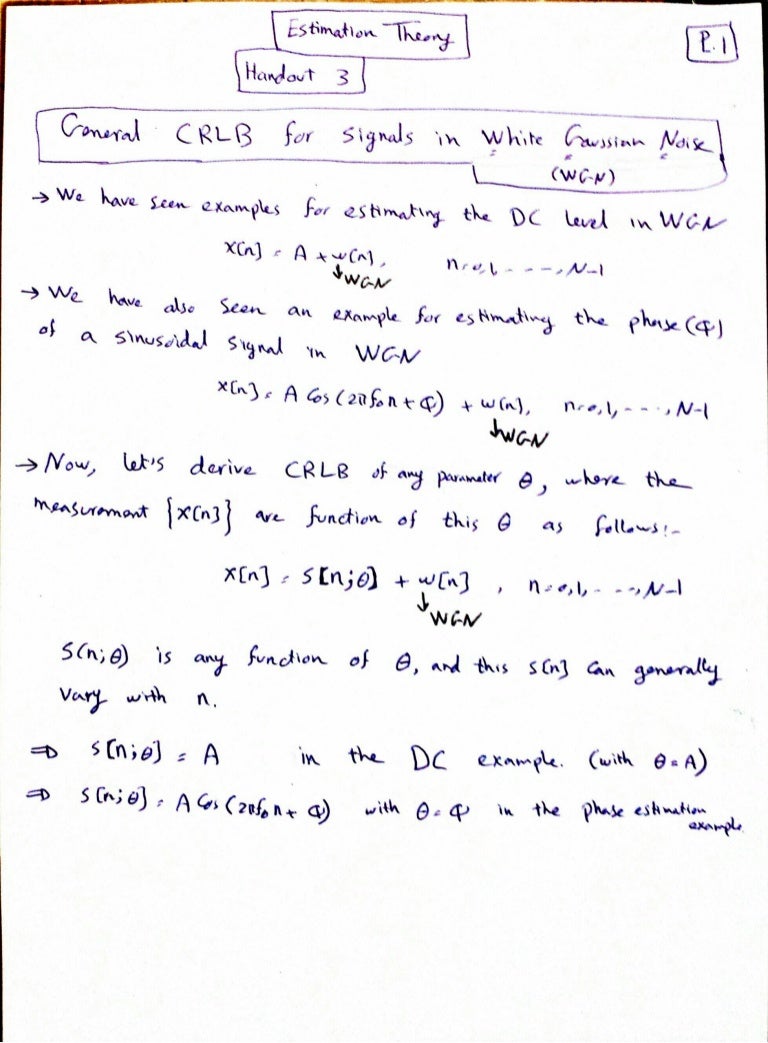 Estimation Theory Class (Handout 3)