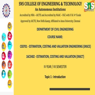 Estimation introduction - Estimation, Costing and Valuation (ECV)