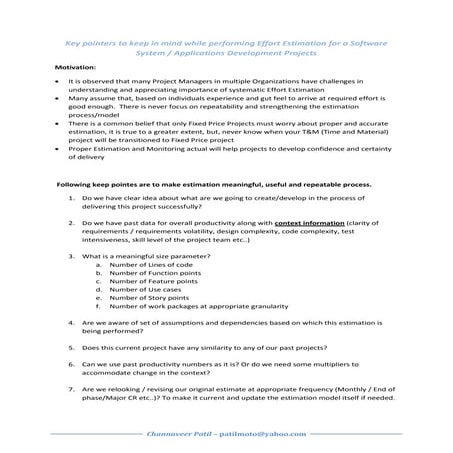 Project Effort Estimation - Key pointers