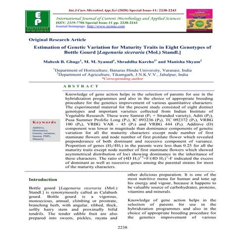 Estimation of genetic variation for maturity traits in eight genotypes of bottle gourd