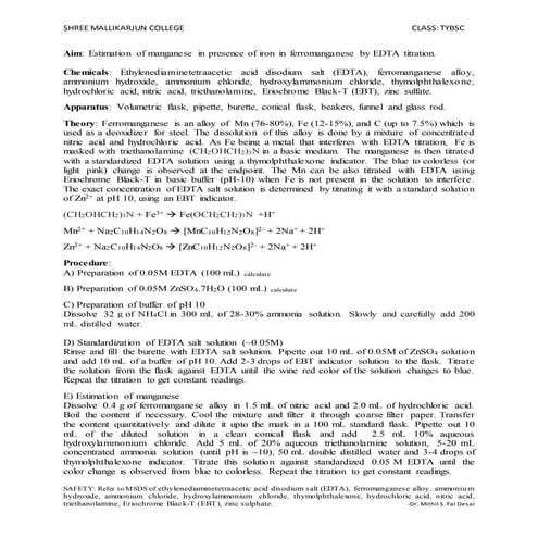 Estimation of manganese in presence of iron in ferromanganese by edta titration.