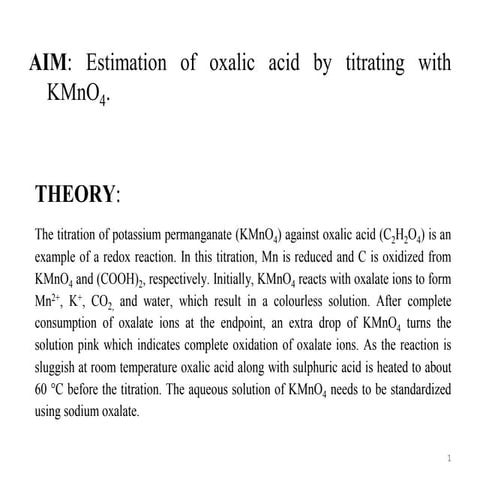 Estimation of oxalic acid experimental data