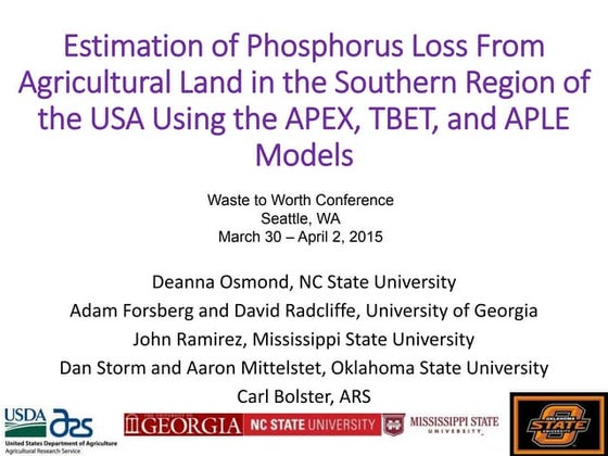 Estimation of phosphorus loss from agricultural land in the southern region of the usa using the apex, tbet, and aple models