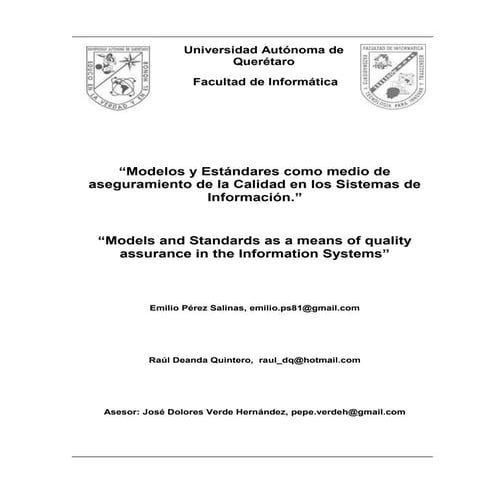 Artículo Estándares de Calidad en los Sistemas de Información