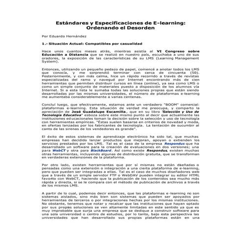 Estándares y especificaciones de e learning ordenando el desorden