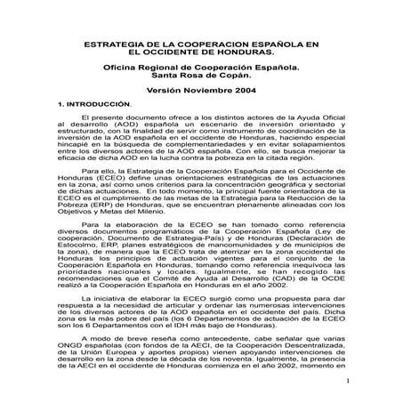 Estrategia de la cooperacion española en el Occidente de Honduras 11 2004