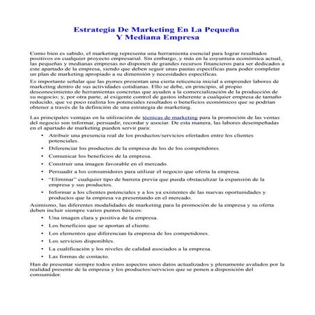 Estrategia De Marketing En La Pequeña Y Mediana Empresa