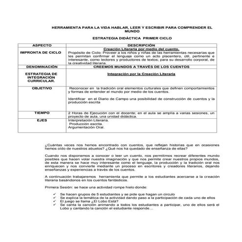 Estrategia didactica ciclo 1 sandra