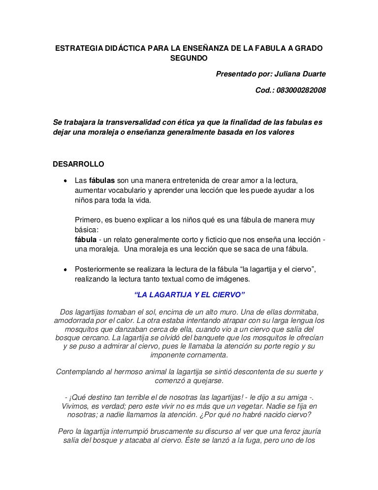 Estrategia Didáctica Para La Enseñanza De La Fabula A Grado Segundo
