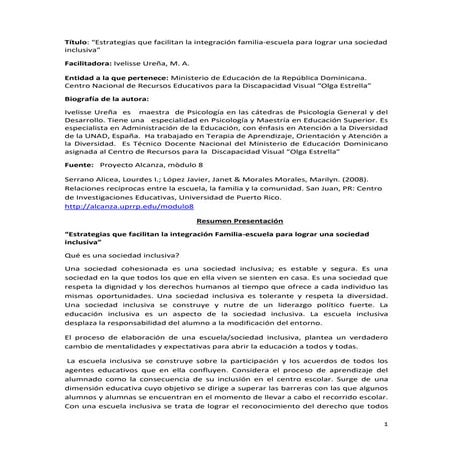 ESTRATEGIAS QUE FACILITAN LA INTEGRACION FAMILIA- ESCUELA