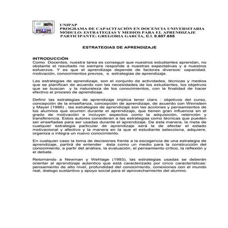 Estrategias de aprendizajes componente