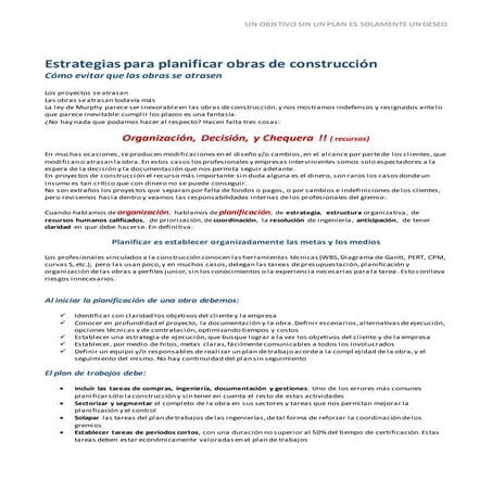 Estrategias para planificar obras de construcción | DOCX