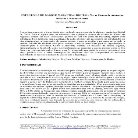 Artigo: Estratégia de Dados e Marketing Digital - Novas Formas de Aumentar Receitas e Reduzir Custos