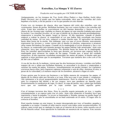 Las Estrellas, La Simpa y El Zorro(leyenda aymara)
