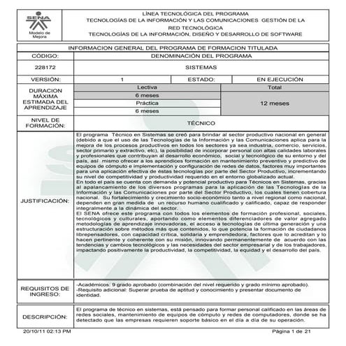 Estructura curricular programa técnico en sistemas