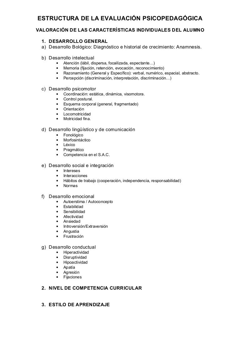 estructura de la evaluación psicopedagógica formato de informe laboral
