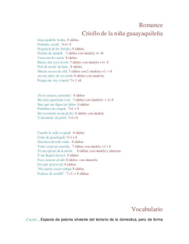 Estructura romance criollo de la niña guayaquileña