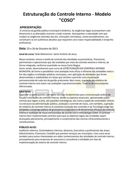 Estruturando o controle interno modelo coso