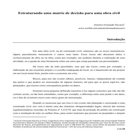 Estruturando uma matriz de decisão para uma construtora