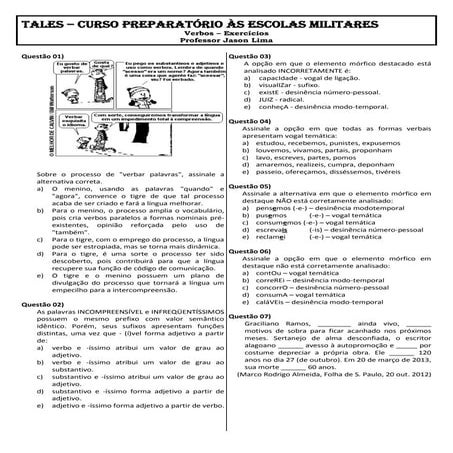 Estrutura verbal - exercícios com gabarito - Tales - Professor Jason Lima