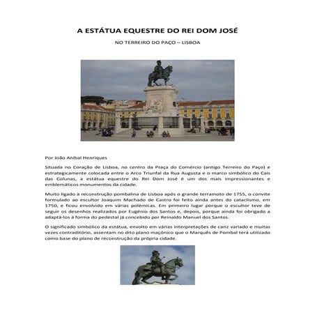 A Estátua Equestre do Rei Dom José em Lisboa - por João Aníbal Henriques