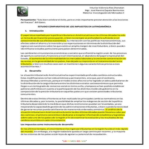 Estudio comparativo de los Impuestos en Latinoamérica 