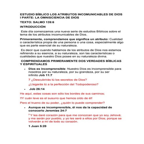 Estudio bíblico los atributos incomunicables de dios i parte