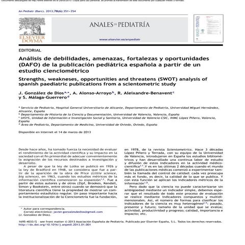 Estudio cienciométrico pediatría. Analisis debilidades, fortalezas, amenazas ...