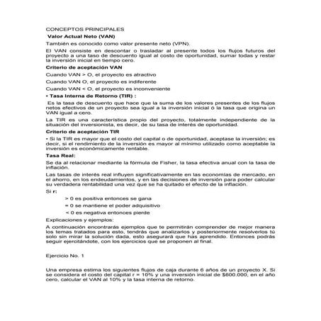 Estudio del van,tir y tasa real